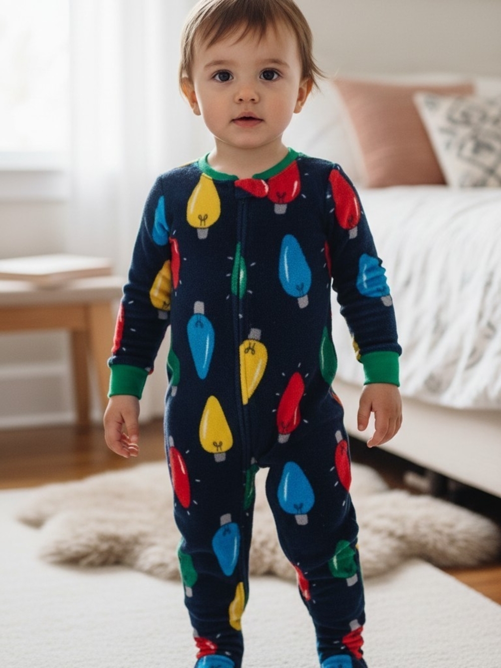 Carter's Navy Kids One-Piece Holiday Light Print Pajamas size 3T